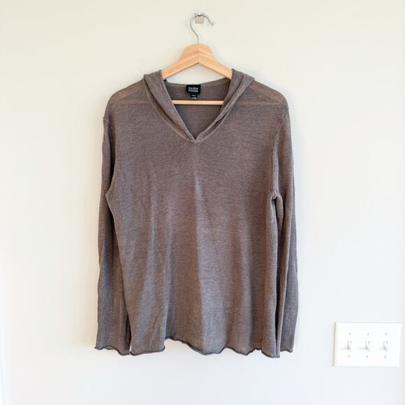 Eileen Fisher Linen Hooded Knit Sweater Gray L - Picture 1 of 8